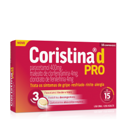 Embalagem de Coristina d PRO com 16 comprimidos.
